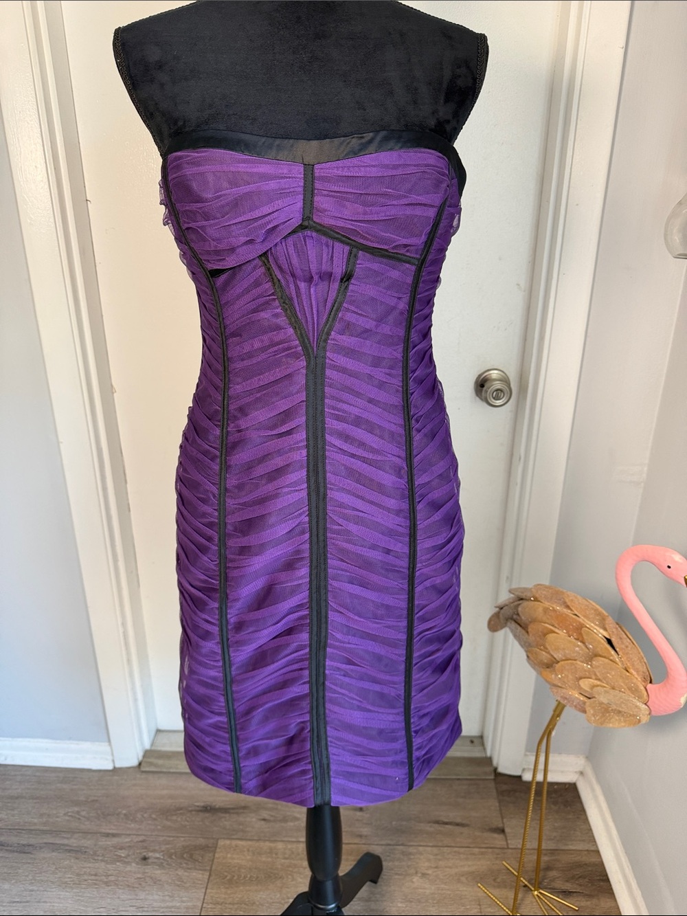 BCBGMaxAzria Strapless Purple Dress with Black Trim